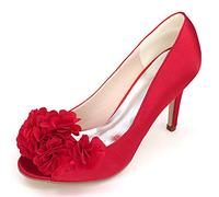 DANOBAB Frauen Geschlossene Zehe Kitten Heels Abschlussball Satin Plattform Elfenbein Hochzeit Brautschuhe Peep Toe Sandalen,Rot,39