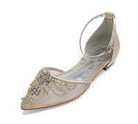 DANOBAB Frauen Geschlossene Zehe Spitze Hochzeitsschuhe Spitze Schnalle für Strass Größe Satin / 2cm Absatz/Kleid,Champagne,40