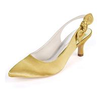 DANOBAB Frauen Hochzeitschuhe aus Satin für niedrige Absätze, Spitze Damen High Heel Plattform mit Schnalle/Abendbraut,Gold,41