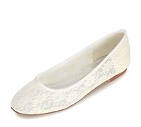 DANOBAB Frauen Hochzeitschuhe, Niedrige Absatz Marineblaue Spitzenpumps Geschlossener Zehenbereich Spitzensohle Sommer Marineblau Grundlegend/Kleid,Elfenbein,37