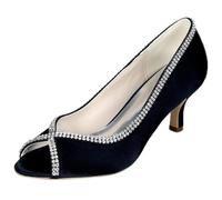 DANOBAB Frauen-Hochzeitsschuhe für Braut Rhinestones Hochheels, Runde Spitze & Satin - Braut-Pumps, Sandalen für Gala, Prom & Hochzeitsfest,Schwarz,43