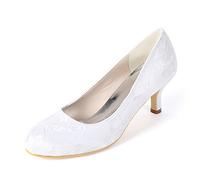 DANOBAB Frauen Hochzeitsschuhe geschlossener Zehen 2,36 Zoll runde Zehensandalen Stiletto Ferse auf Satinpumpen mit Hochheel brautschuhen,Weiß,41