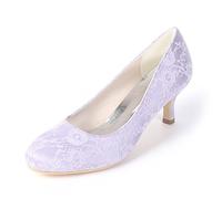 DANOBAB Frauen Hochzeitsschuhe geschlossener Zehen 2,36 Zoll runde Zehensandalen Stiletto Ferse auf Satinpumpen mit Hochheel brautschuhen,Light Purple,39