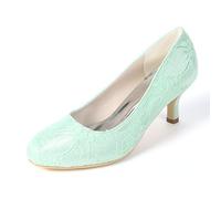 DANOBAB Frauen Hochzeitsschuhe geschlossener Zehen 2,36 Zoll runde Zehensandalen Stiletto Ferse auf Satinpumpen mit Hochheel brautschuhen,Mint Green,41