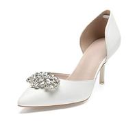 DANOBAB Frauen Hochzeitsschuhe Super PU Glitter Braut Mitte Abend Spitz Kleid ER-45 Elfenbein Geschlossene Zehe High Heel /8Cm Absatz,Weiß,39