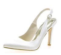 DANOBAB Frauen Low Heel Hochzeitsschuhe, Braut Marineblau Spitz Elfenbein Herbst High Heels Moderne Abend/Schnalle,Elfenbein,35