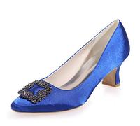 DANOBAB Frauen Low Heel Hochzeitsschuhe, Satin Mary Jane Herbst Glitzer Chunky Elfenbein Kleid High Heels Braut / 5,5 cm Absatz,Blau,42