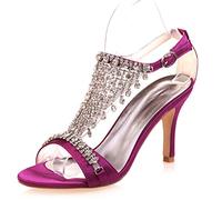 DANOBAB Frauen Low Heel Hochzeitsschuhe, Strass Satin High Heels, PU Pumps Moderne Brautjungfer Größe Blumen / 8,5 cm Absatz,Lila,38