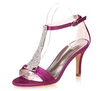 DANOBAB Frauen Marineblaue Hochzeitsschuhe, Peep Toe Strass High Heels, Elfenbein Chunky Glitter Sandalen Herbst/8,5 cm Absatz,Lila,36