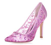 DANOBAB Frauen Marineblaue Hochzeitsschuhe, Spitze Spitze Elfenbein Herbst High Heels, Basic Sommer Braut Mitte Geschlossene Zehe / 10Cm Absatz,Rosa,35