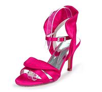 DANOBAB Frauen Peep Toe High Heels, Hochzeitsschuhe Toe Kitten Schnalle Plattform Chunky Brautmode,Rose red,37