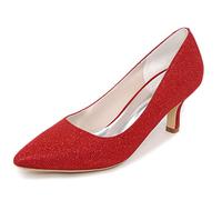 DANOBAB Frauen Pumps Geschlossene Zehe Kitten Heel Hochzeit Strass Schuhe für Braut Funkelndes Elfenbein High Heels/Kleid,Rot,39