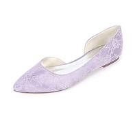 DANOBAB Frauen Satin Flache Hochzeitsschuhe, Sommerkleid Party Weiß, Spitze Zehe Elfenbein Braut Slip On / 0,6 cm Absatz,Light Purple,36