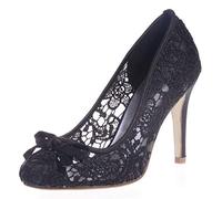 DANOBAB Frauen Spitze Hochzeitsschuhe, Spitzkleid Braut Blau Damen Herbst High Heels Geschlossene Zehe/9Cm Absatz,Schwarz,35