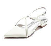 DANOBAB Frauen-Spitzzehen-Hochzeitsflache Schuhe für Braut, Satin-Hochzeitsschuhe, Brautschuhe mit Schnalle hinten, Flache Abend- / Ball- / Partyschuhe,Elfenbein,43