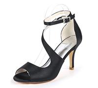 DANOBAB Hochhackige Pumps für Damen, Spitzenschuh mit Spitze/Offener Spitze Mary Jane Stil, Niedriger Absatz, Klassische Party Hochzeitschuhe,Schwarz,39