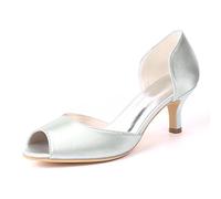DANOBAB Hochzeit Heels mit Peep Toe Design, High Heel Brautschuhe für Bräute, Slip-On Satin Abendparty, Ballkleid Pumps,Silber,38