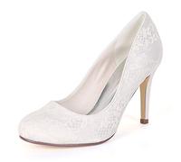 DANOBAB Hochzeits-Schuhe für Braut - Hochhackige, geschlossene Toe Satin Lace Pumps - Ideal für Abendfeiern, Proms und Hochzeitsanlässe,Elfenbein,38