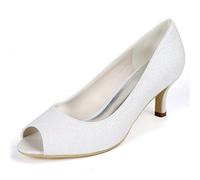 DANOBAB Hochzeitschuhe Elfenbein, Damen Peeptoe Niedrige Absatz Braut Scrub Toe Kitten Pumps Abend Party/Kleid Schuhe,Weiß,42