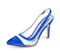 DANOBAB Hochzeitschuhe für die Braut, Elfenbein, Damen Abend Schuhe, Geschlossene Spitze, Hohe Absätze, Niedrige Absätze, Damenschuhe/Salon Schuhe,Blau,42