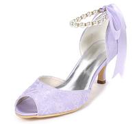 DANOBAB Hochzeitschuhe für die Braut Elfenbein, Frauen Perlen Peeptoe Niedriger Absatz Damen High Heel/Abendkleidungsschuhe,Lila,43