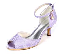 DANOBAB Hochzeitschuhe für die Braut in Elfenbein, Damen Schnallen Peeptoe Abendnavy hohe Absätze Kleid Court Schuhe/Niedriger Absatz,Lila,37