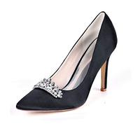 DANOBAB Hochzeitschuhe für die Braut in Elfenbein, mit Strass, geschlossene Zehen, Spitze High Heels, Kitten Heels für den Abend in Marineblau/Kleid,Schwarz,37