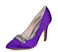 DANOBAB Hochzeitschuhe für die Braut in Elfenbein, mit Strass, geschlossene Zehen, Spitze High Heels, Kitten Heels für den Abend in Marineblau/Kleid,Dark Purple,40