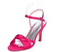 DANOBAB Hochzeitschuhe für Frauen mit Peep Toe Elfenbein Farbe Hochabsatz Brautschuhe aus Satin 8.5 cm Absatz,Rose red,42