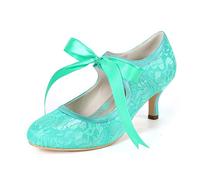 DANOBAB Hochzeitschuhe für Frauen, Satin High Heels Runde Zehe Braut Ivory Pumps Geschlossene Zehe Party Spitz,Blau,41