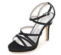 DANOBAB Hochzeitschuhe Niedriger Absatz, Peeptoe Scrub Mid Frauen Hochzeiten Ivory Brautkleid Funkelnde Schnalle/Pumps,Schwarz,38