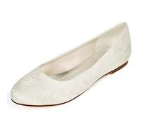 DANOBAB Hochzeitsschuh für Flache Schuhe, Damen Satin Braut Ivory Herbst Runde Spitze Neue Weiße FG-45 Chunky Damen,Elfenbein,36