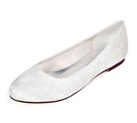 DANOBAB Hochzeitsschuh für Flache Schuhe, Damen Satin Braut Ivory Herbst Runde Spitze Neue Weiße FG-45 Chunky Damen,Weiß,44