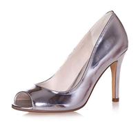 DANOBAB Hochzeitsschuhe Frauen, Chunky PU Peep Toe Braut Moderner Abend, High Heels Neue Plattform Brautjungfern / 11Cm Absatz,Silber,35