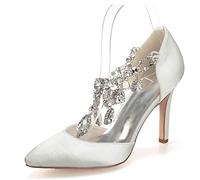 DANOBAB Hochzeitsschuhe Für Frauen, Strass Brautjungfer Pumps Plattform High Heel Braut Chunky Elfenbein/Sommer,Elfenbein,36