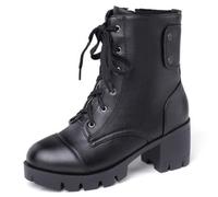 DANOBAB Komfortable Damenstiefel mit Chunky Absatz bis zur Mitte des Wadens, wasserdichte Damenstiefel, Schwarze Leder-Walking-Stiefeletten für Damen,Schwarz,44