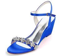 DANOBAB Pumps Für Damen Knöchelriemen Keil Heels 6.5Cm Absatzschuhe Party Hochzeit Heels Brautschuhe Stöckelschuhe,Royal Blue,42