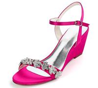 DANOBAB Pumps Für Damen Knöchelriemen Keil Heels 6.5Cm Absatzschuhe Party Hochzeit Heels Brautschuhe Stöckelschuhe,Rose red,42