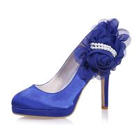 DANOBAB Satin Hochzeitsschuhe, Frauen für High Heels, Sommer Braut Kleid Chunky Elfenbein Runde Zehe Braut /11Cm Absatz,Blau,37