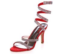 DANOBAB Schöne Hochzeitsschuhe, Frauen Strass Chunky Braut Elfenbein Peep Toe Sommer Runde Zehe High Heels / 8,5 cm Absatz,Rot,40