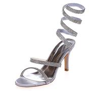 DANOBAB Schöne Hochzeitsschuhe, Frauen Strass Chunky Braut Elfenbein Peep Toe Sommer Runde Zehe High Heels / 8,5 cm Absatz,Silber,41