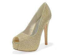 DANOBAB Schuhe Hochzeit Frauen Weiß Scrub Sandalen Schwarze Braut Elfenbein Pumps Groß Glitzer Mary Niedrig High Heels/12,5 cm Absatz,Gold,38
