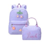 Dansydaisy Corduroy Schulrucksack-Set, adretter Buchrucksack und Lunchtasche mit Häkelblume für Mädchen, Geschenk zum Schulanfang, Violett, 10.24 x 13.78 x 4.72 inches/ 26 x 35 x 12 cm, Slip