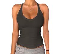 Danysu Tank Top Damen BH Hemd Sexy Sommer Tops für Damen Tanktops Frauen Y2K Basic Top Mit Integriertem BH Graue Kohle XS