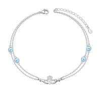 DAOCHONG Claddagh Fußkettchen für Damen, 925er Sterlingsilber, Irisches Glücksfußarmband, Irische Schmuckstücke, Geburtstagsgeschenke für Frauen, verstellbar 9+1 Zoll