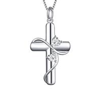 DAOCHONG Damen-Kreuz-Halskette, Sterlingsilber, doppeltes Herz, Zirkonia, Glaube, Hoffnung, Liebe, Kreuz-Anhänger-Halskette, Ostergeschenke für Frauen und Mädchen, Box-Kette 18 Zoll