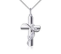 DAOCHONG Kreuz-Halskette für Damen 925er Sterlingsilber Zirkonia Glaube Hoffnung Liebe Kreuz-Halskette religiöser Schmuck Weihnachts- und Ostergeschenke für Frauen, 45,7 cm