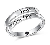 DAOCHONG Verstellbare inspirierende Ringe aus 925er Sterlingsilber, Glaube über Angst, Kreuz, stapelbar, Spirale, Twist, Statement-Band, ermutigendes Geschenk für Frauen und Männer(Faith Over Fear)