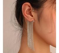 DAOMEI 1 Stück Elegante Lange Quaste Zirkon Ohrclips Manschetten Ohrringe Non Piercing Perle Schmetterling Strass Funkelnde Tropfen Ohrringe Fairy Style
