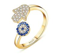 DAOMEI 925 Sterling Silber Evil Eye Ring Blaues Auge Hamsa Hand Fatima Einstellbare Weibliche Ringe Offener Ring Frauen Hochzeitsschmuck